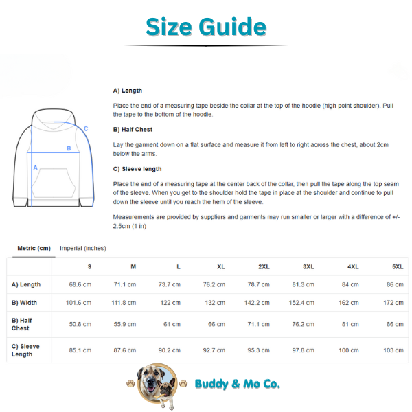 Unisex hoodie size guide – Buddy & Mo Co.