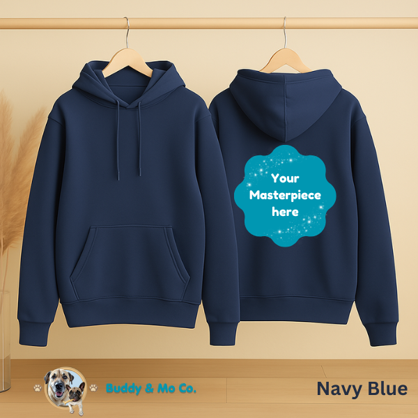 Unisex hoodie printed with your custom 3D-style pet portrait – Buddy & Mo Co.