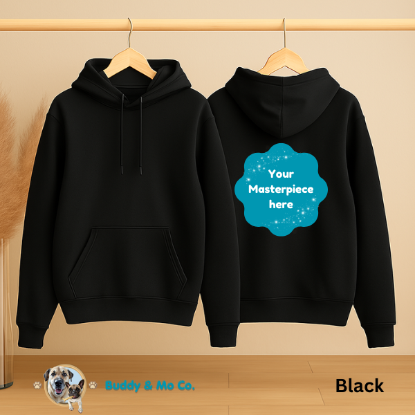 Unisex hoodie printed with your custom 3D-style pet portrait – Buddy & Mo Co.