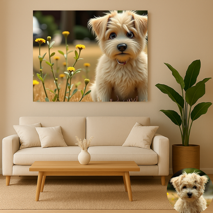 Custom pet artwork printed on premium canvas – 3D animated style – Buddy & Mo Co.