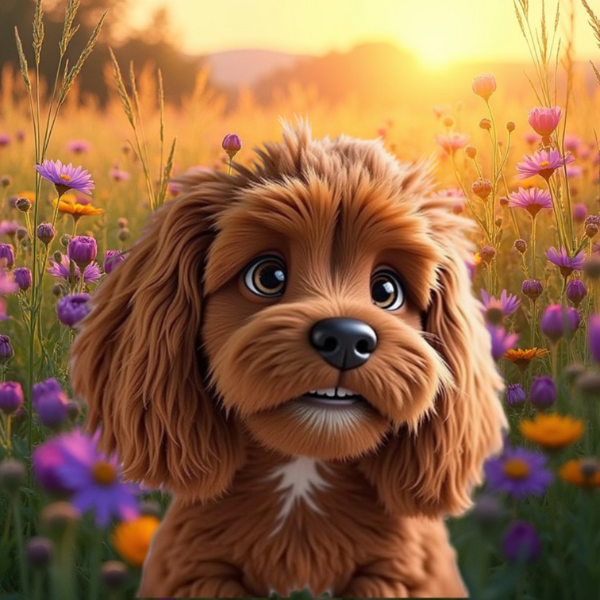 Custom 3D pet portrait with flower field background – Buddy & Mo Co.