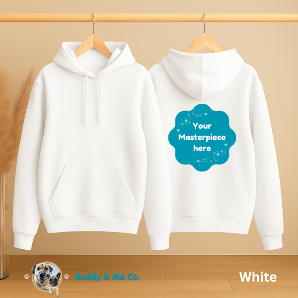 Unisex hoodie printed with your custom 3D-style pet portrait – Buddy & Mo Co.