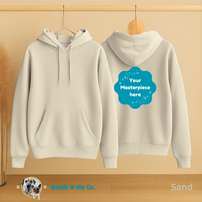 Unisex hoodie printed with your custom 3D-style pet portrait – Buddy & Mo Co.