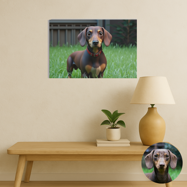 Custom pet artwork printed on premium canvas – 3D animated style – Buddy & Mo Co.