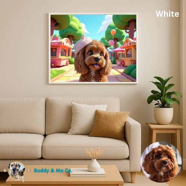 Custom 3D animated pet portrait in a ready-to-hang frame – Buddy & Mo Co.