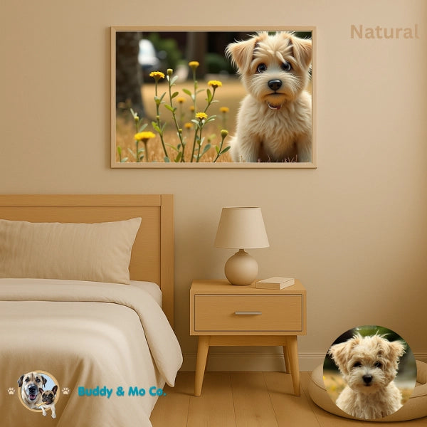 Custom 3D animated pet portrait in a ready-to-hang frame – Buddy & Mo Co.